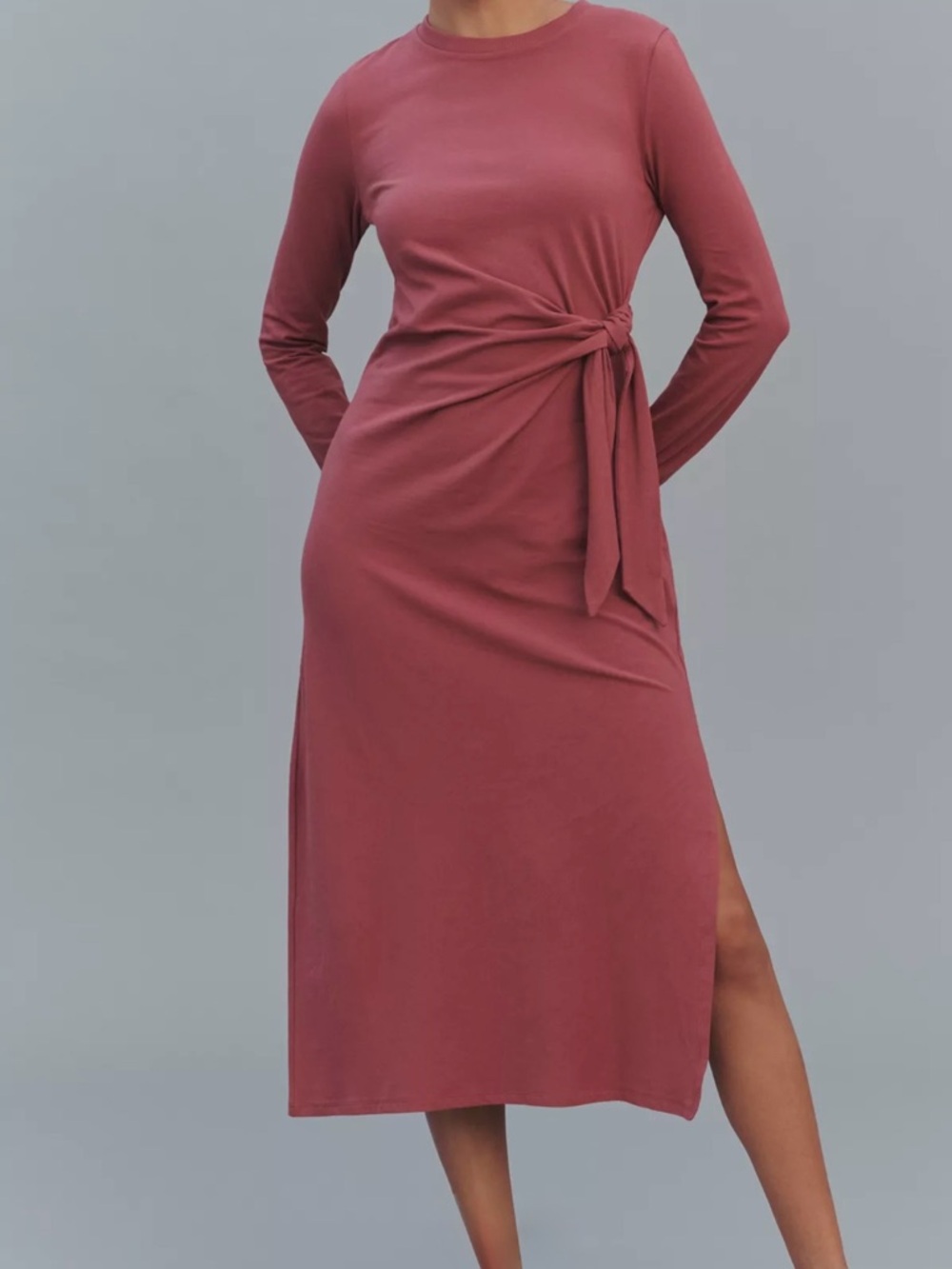 Anthropologie Rosewood Tie-Waist Long Sleeve Midi Dress Size XXS